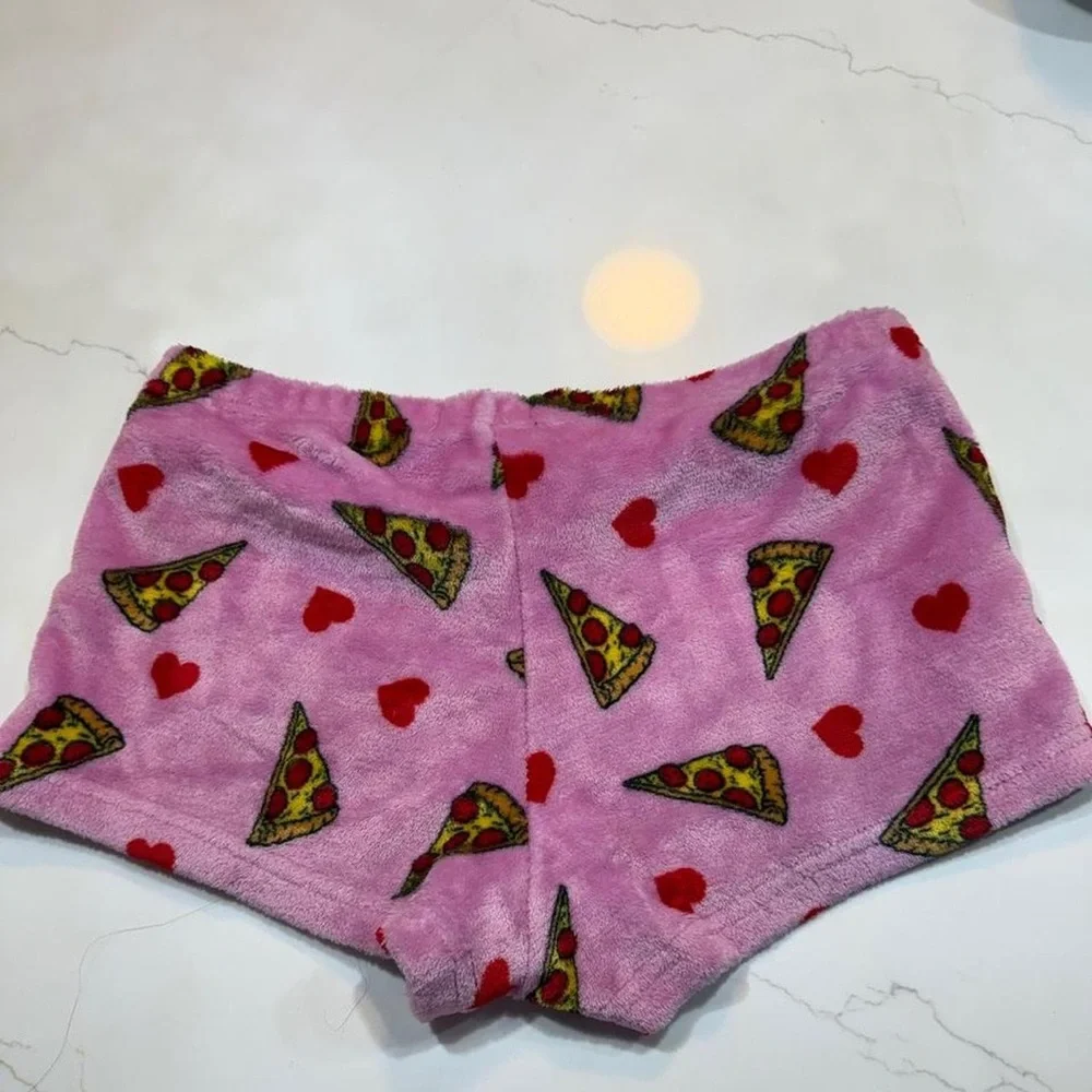 Pink Pizza Print Plush Lounge Shorts